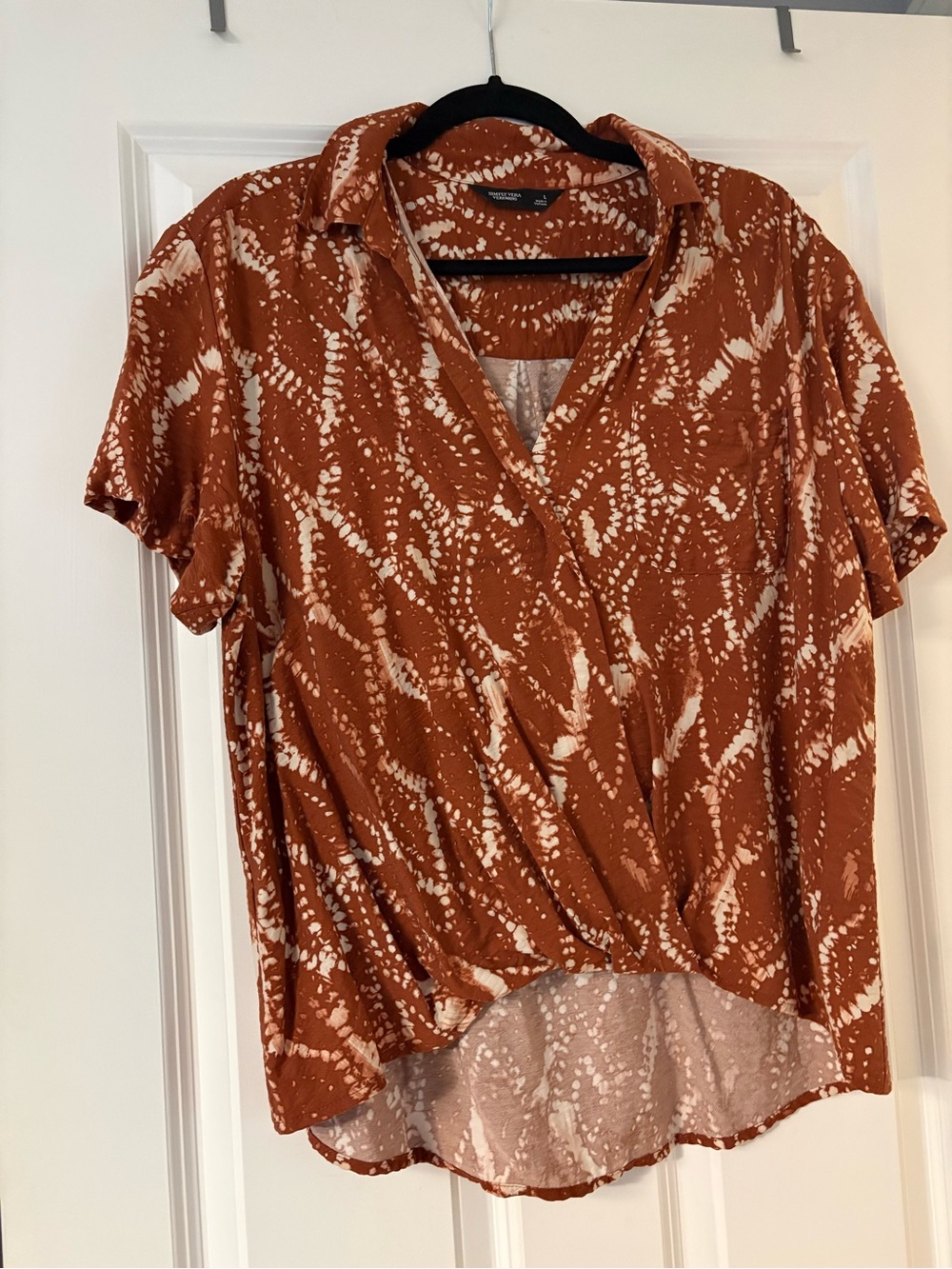 Rust Printed Surplice Short Sleeve Top - Women